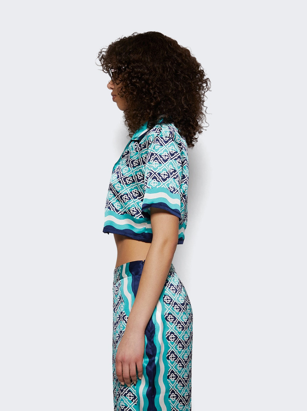 Monogram Cropped Shirt Turquoise - 3