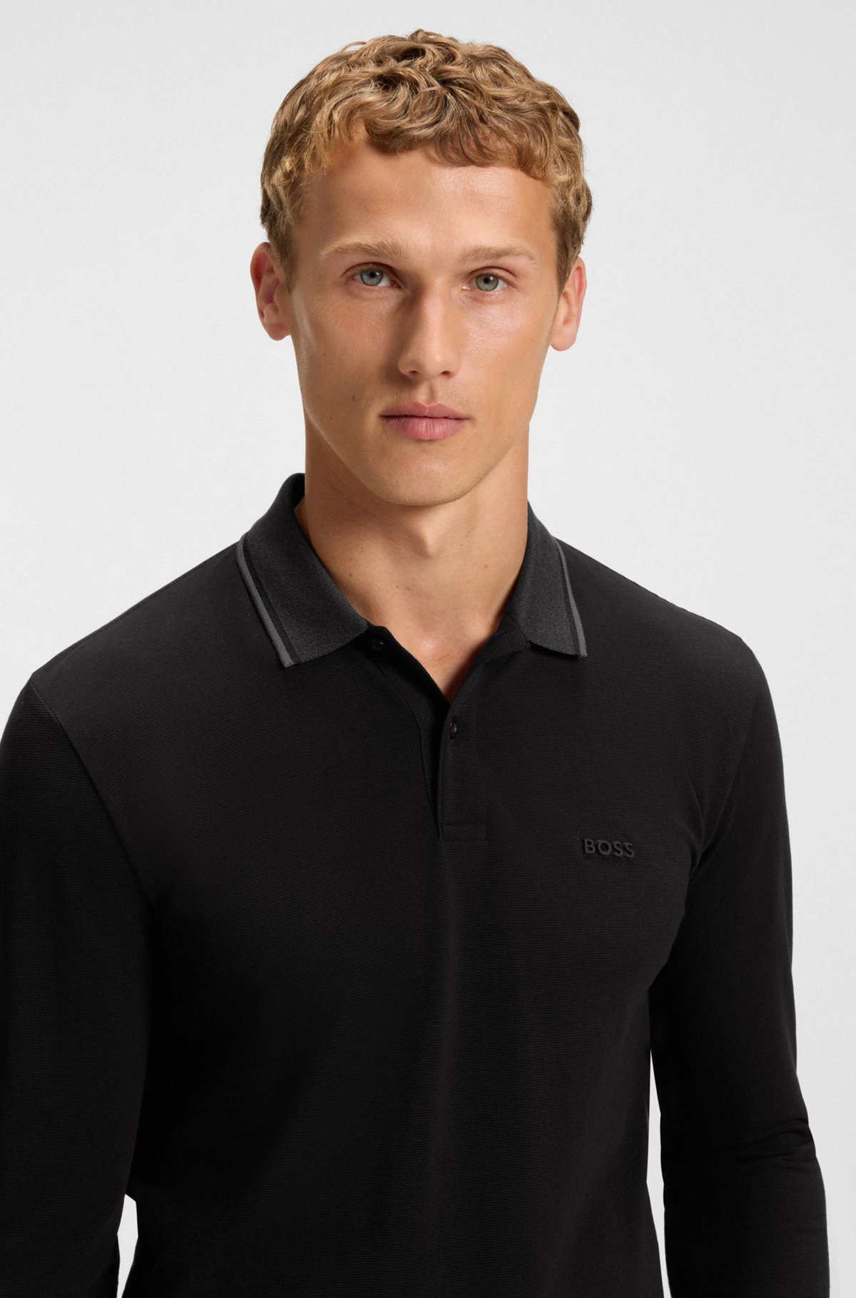 COTTON-PIQUÉ POLO SHIRT WITH MOULINÉ COLLAR - 3