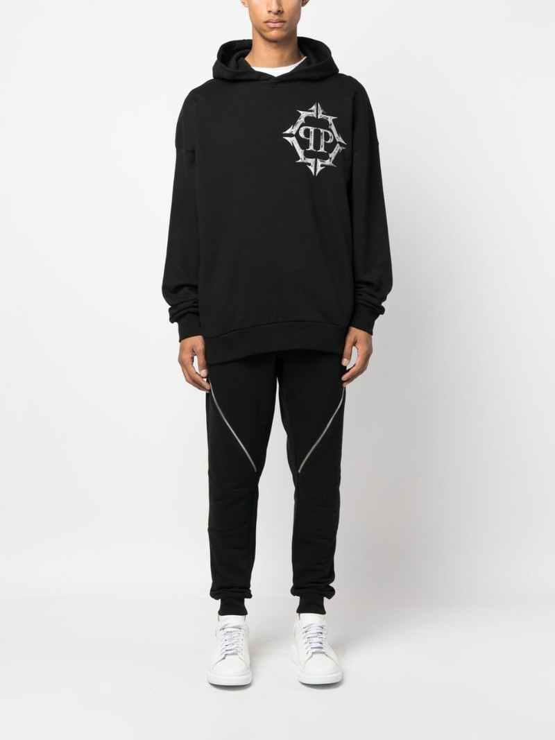 PHILIPP PLEIN Chrome logo-print cotton hoodie outlook