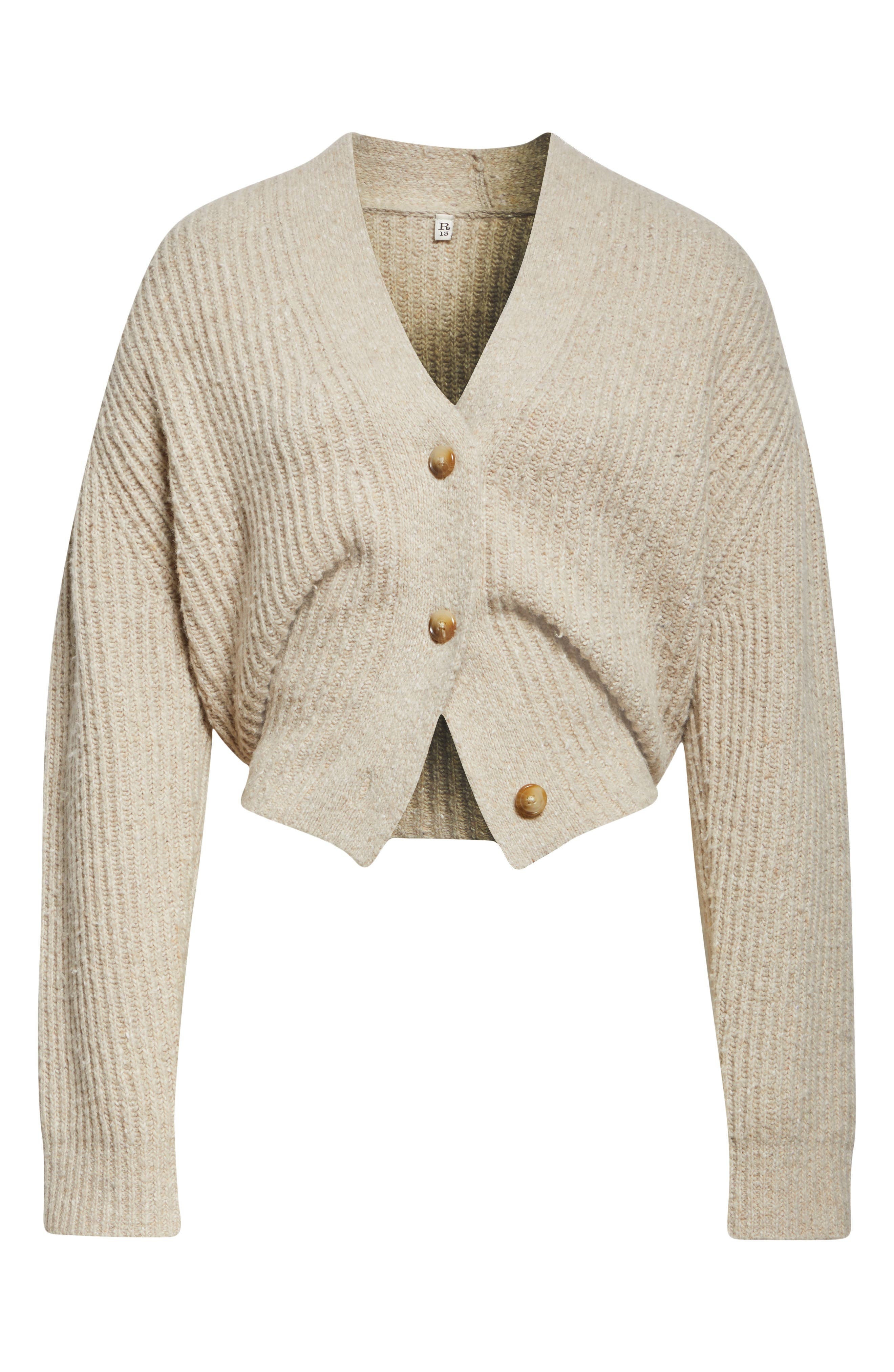 R13 Split Hem Wool Blend Cardigan in Oatmeal Tweed at Nordstrom - 6