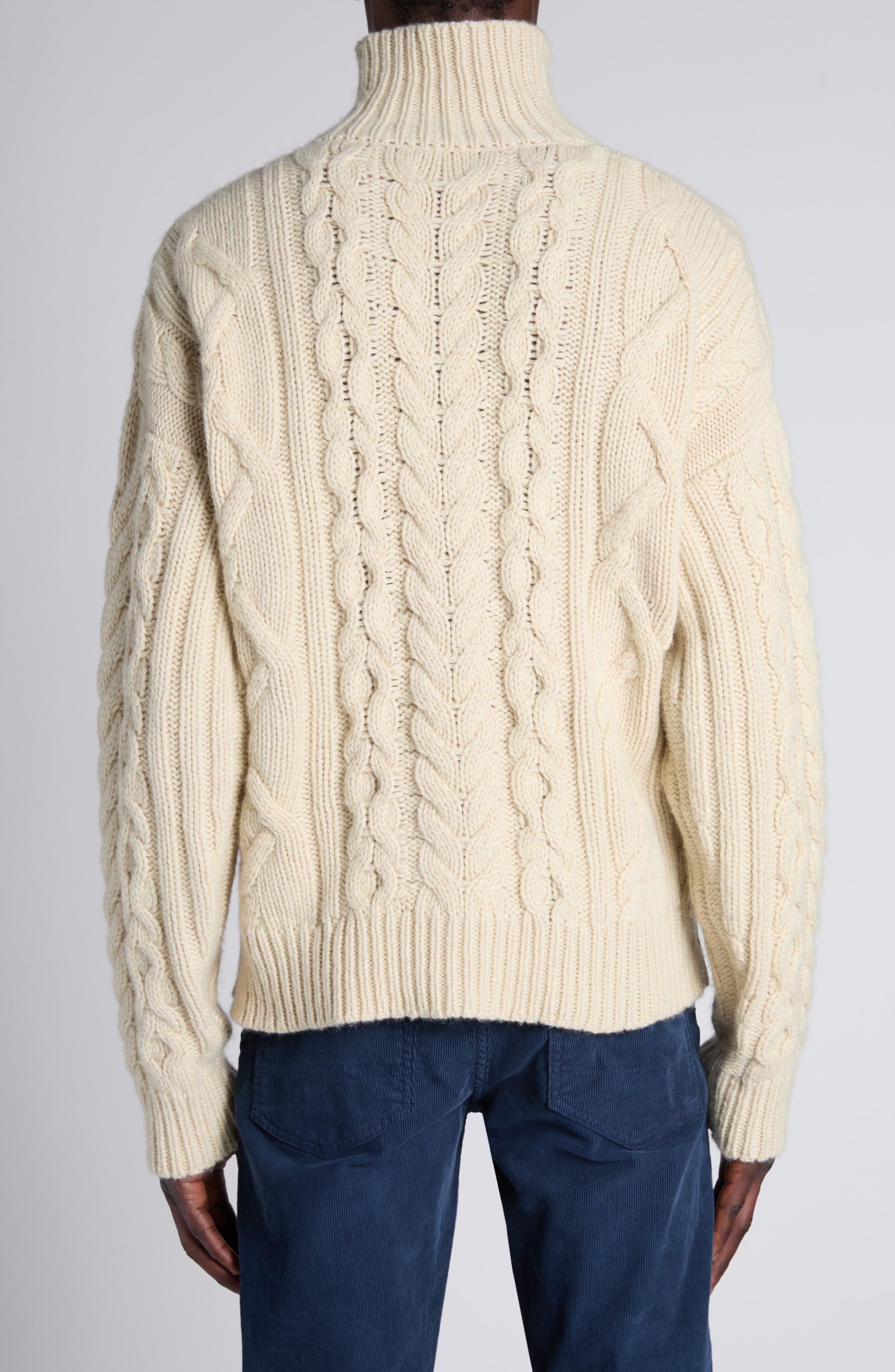 TOM FORD Cable Stitch Wool, Cashmere & Mohair Turtleneck Sweater in Aw102 Cream at Nordstrom - 3