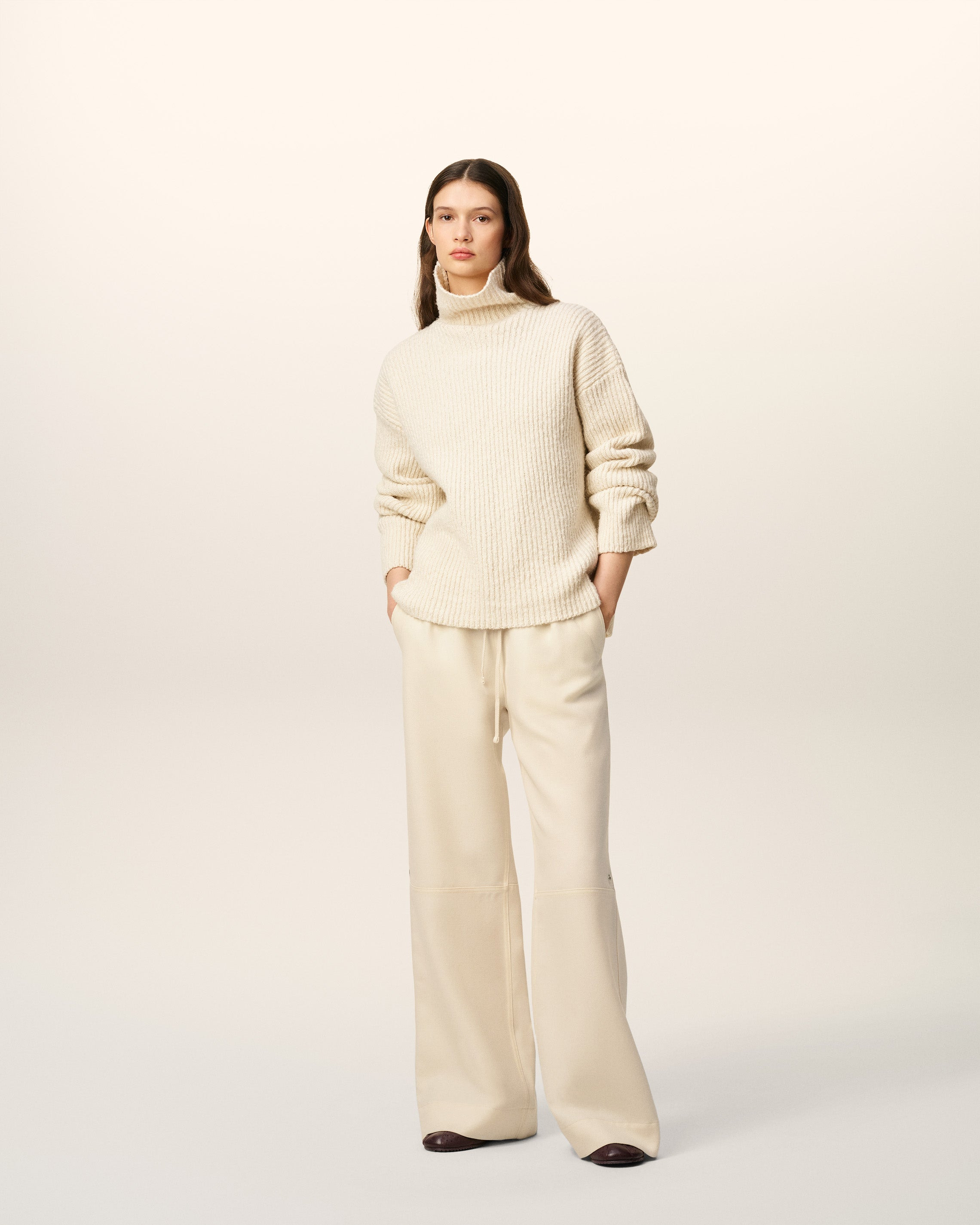 WHITE WOOL ZIPPED TROUSERS - 2