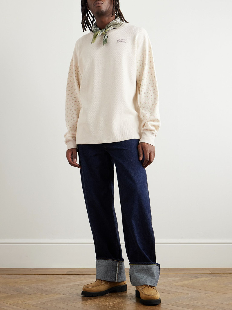 Kapital Logo-Embroidered Printed Waffle-Knit Cotton-Jersey T-Shirt Off-white outlook