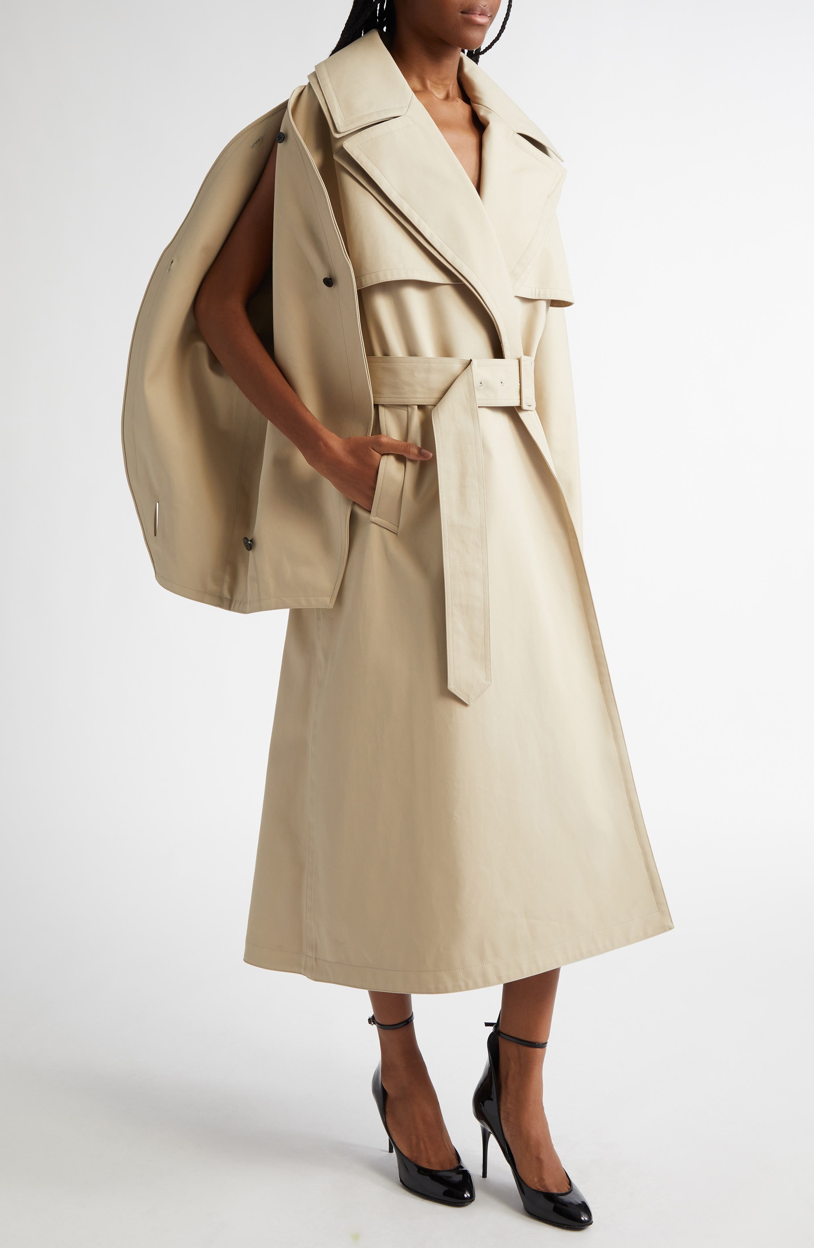 Alaïa Split Sleeve Belted Trench Coat in Beige at Nordstrom - 2