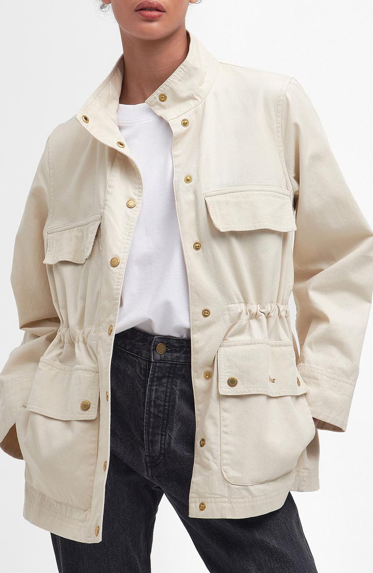 Barbour Maeva Snap-Up Cotton Utility Jacket in Salt/Summer Navy/Ecru at Nordstrom - 1