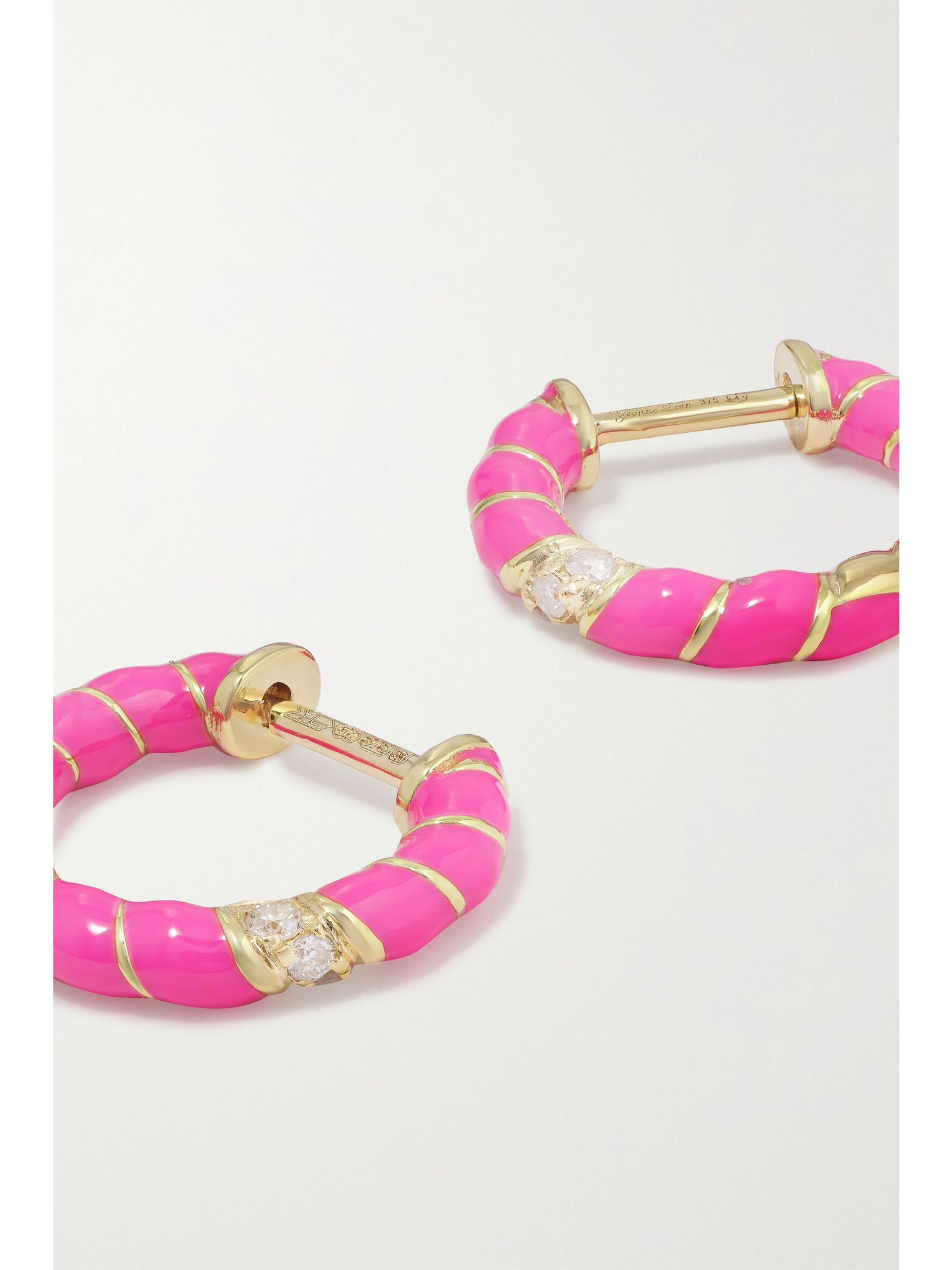 9-karat gold, enamel and diamond hoop earrings Pink - 5