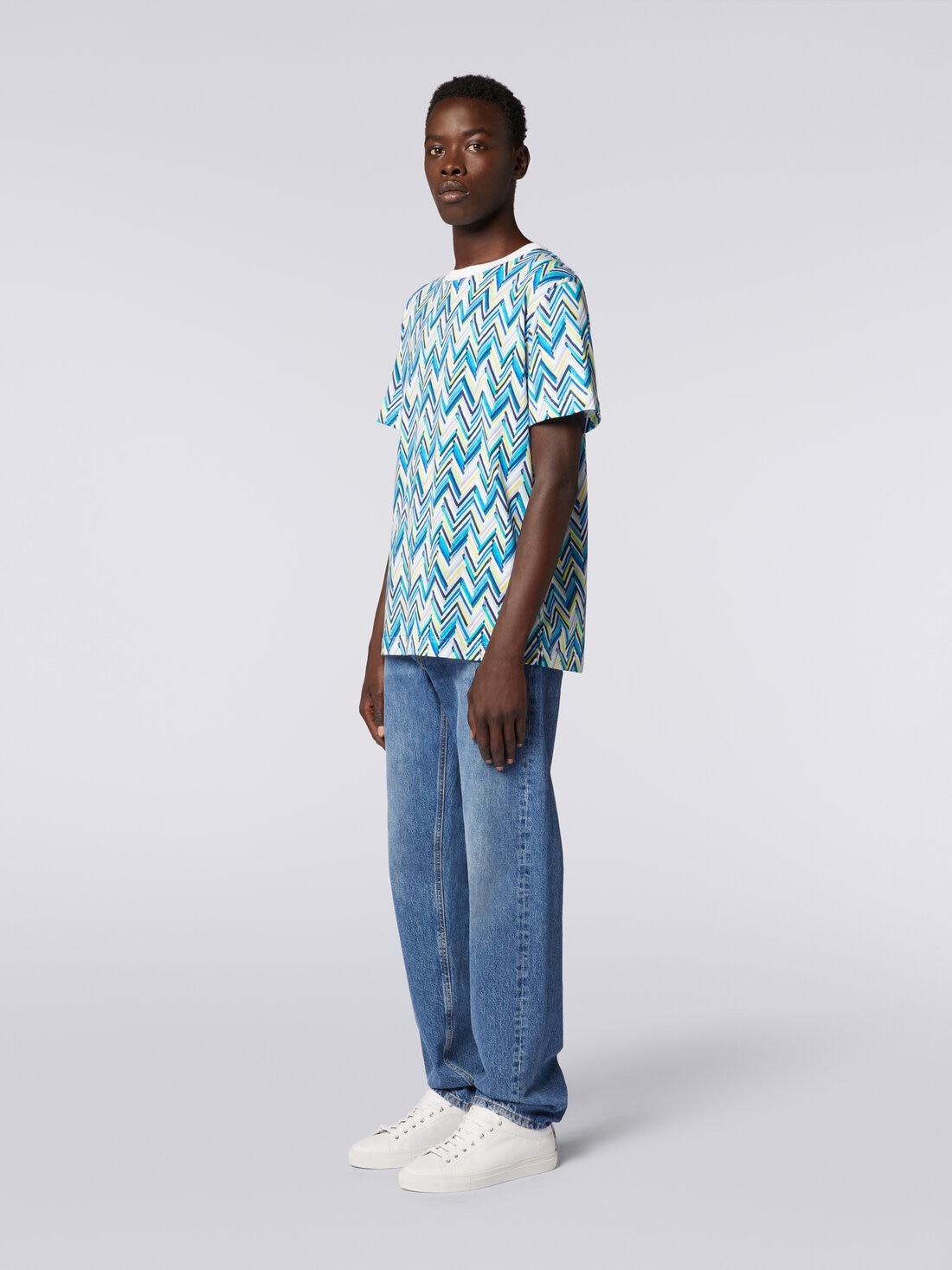 Crew-neck T-shirt in cotton with zigzag print - 3