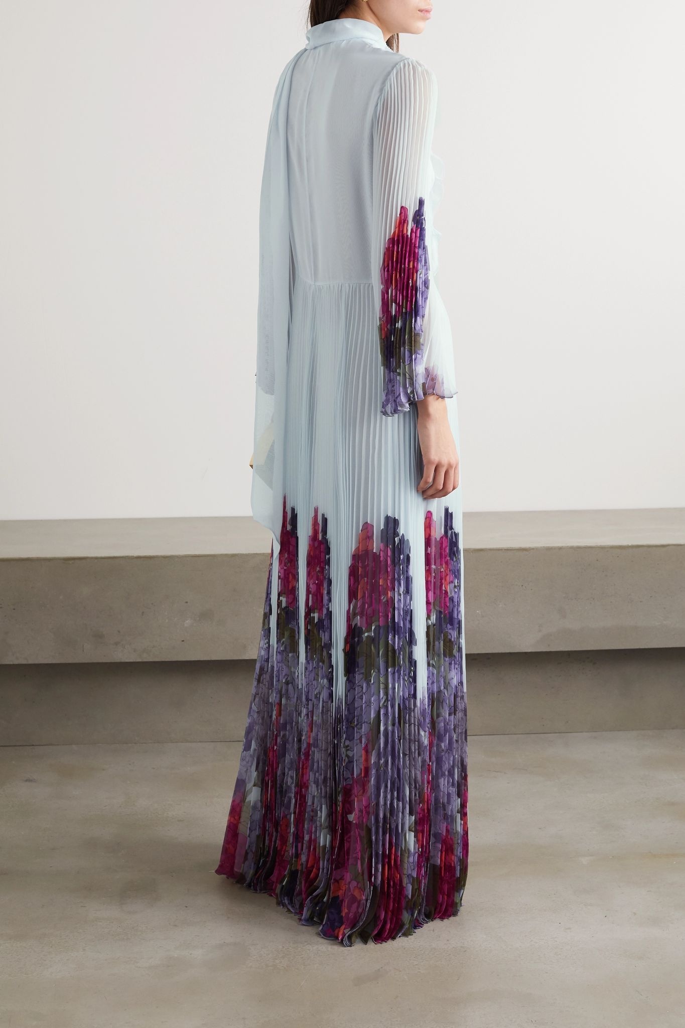 Ruffled pleated floral-print silk-chiffon gown - 4