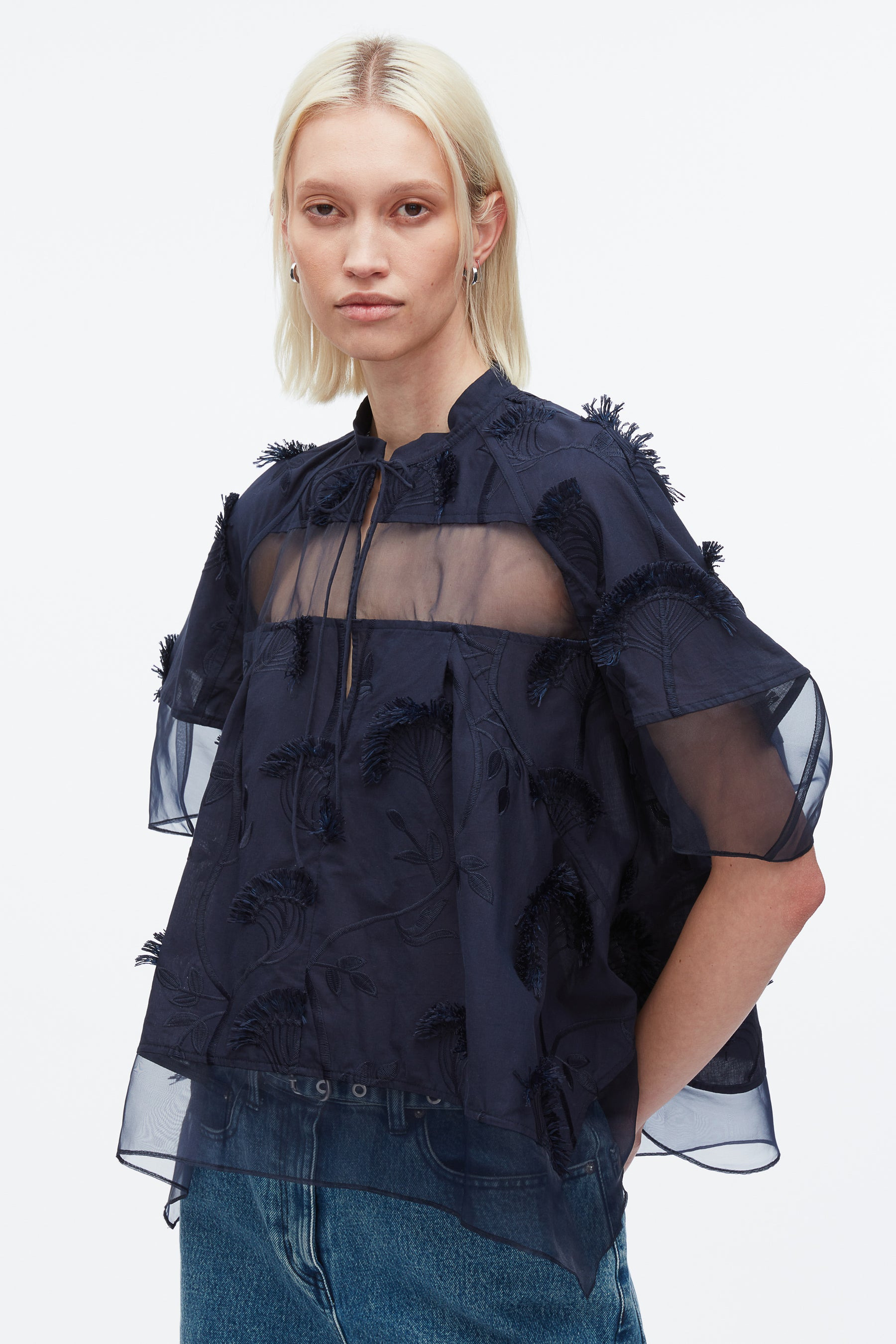 Embroidery Voile Top with Organza Combo - 6
