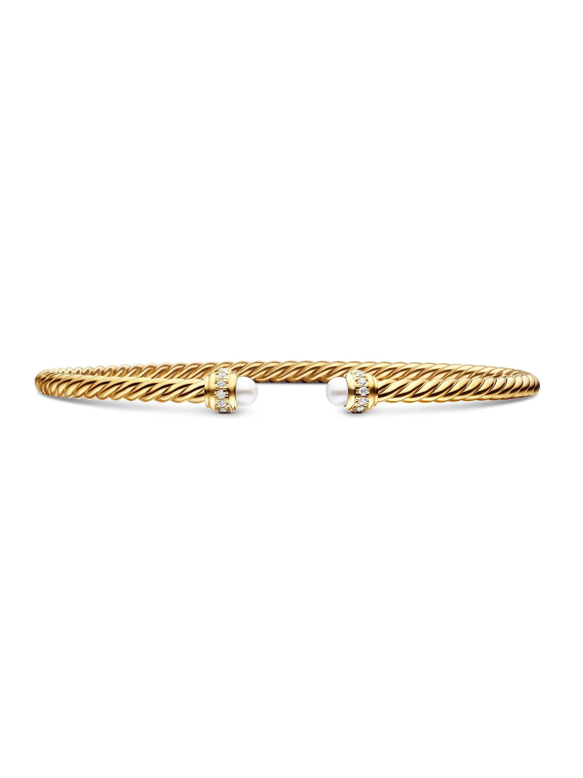 Women's Classic Cablespira Bracelet in 18K Yellow Gold and Diamonds - Pearl - 1