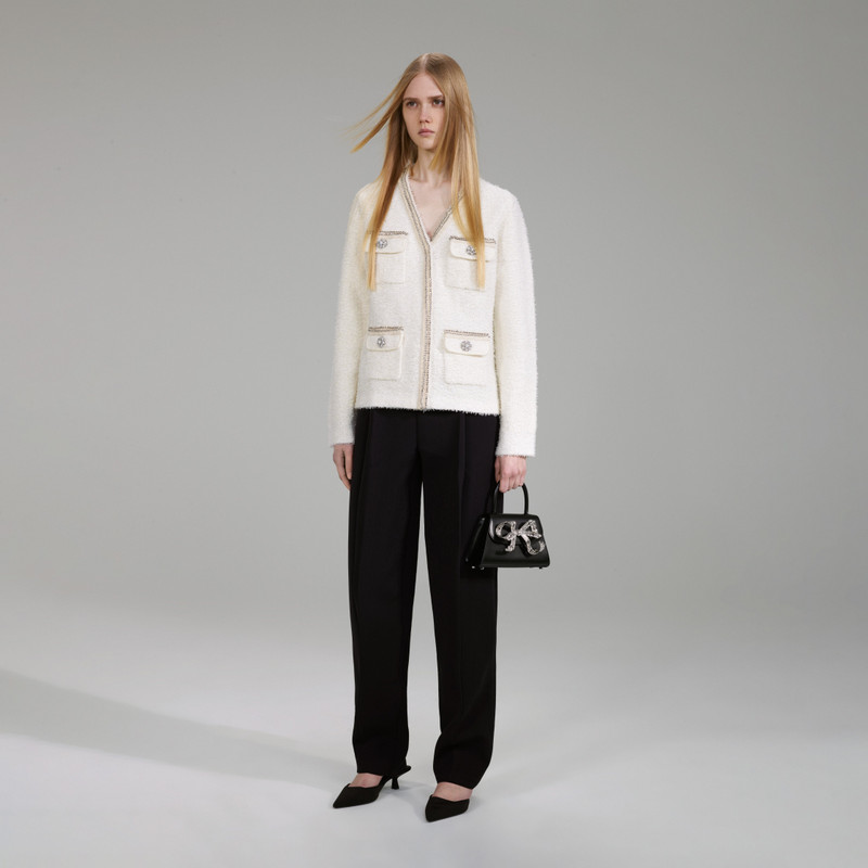 White Tape Knit Cardigan 2