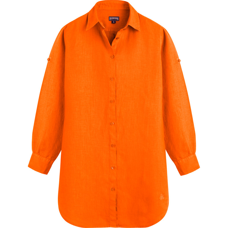 Women Linen Shirt Dress Solid - 1