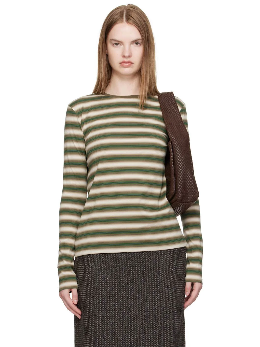 Brown & Green Gradient Stripe Jersey L/S T-shirt - 1