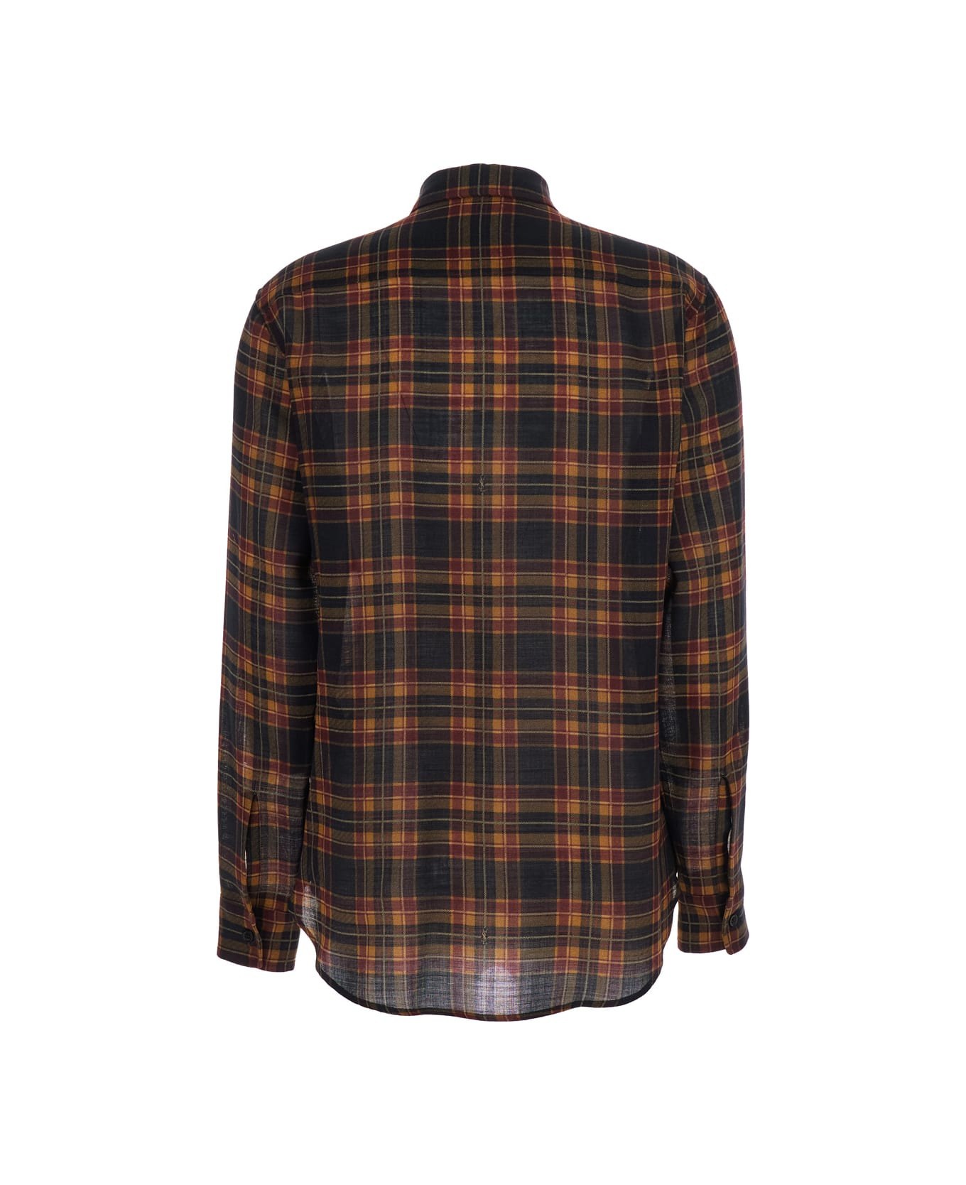 Brown Shirt With Pussybow Collar And All-over Check Motif In Wool Woman - 2