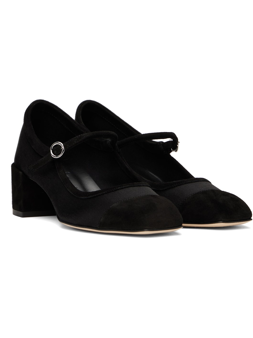 Black Aline Satin & Kid Suede Mary-Jane Heels - 4