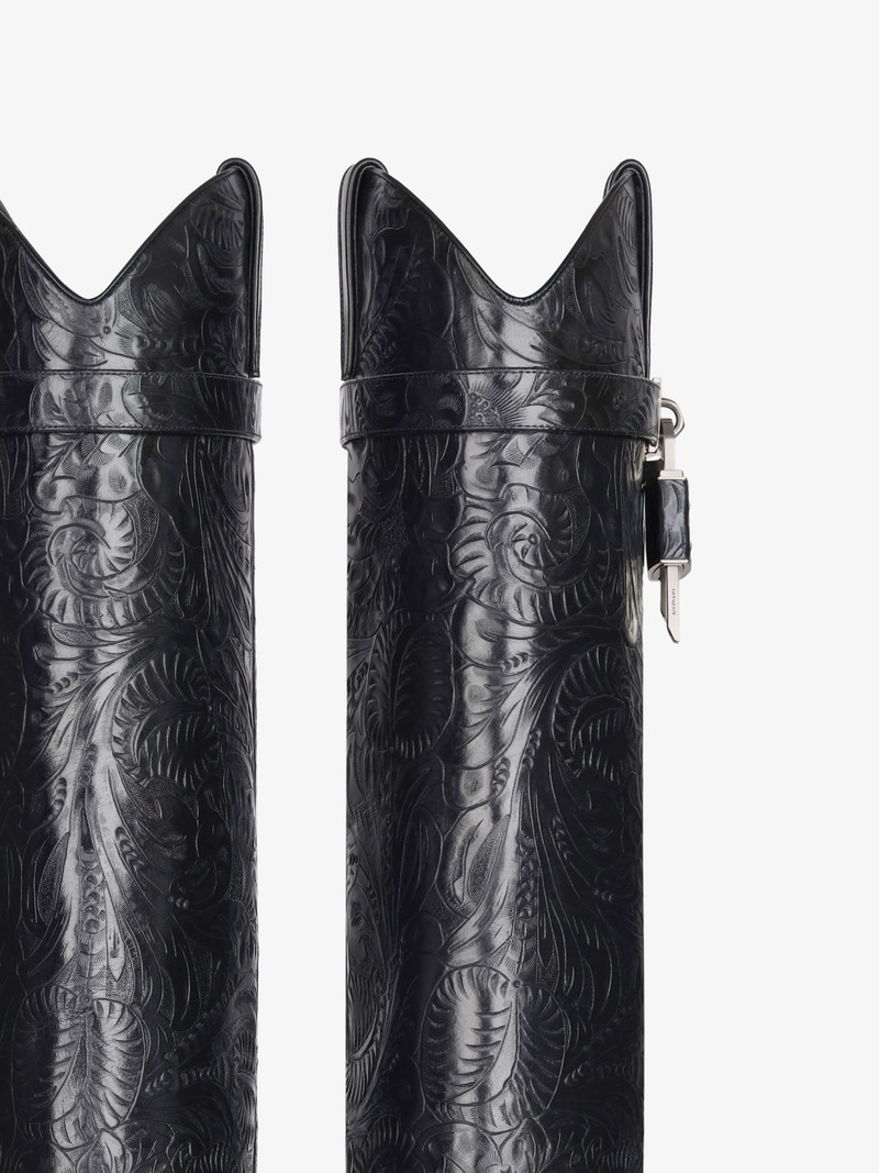 SHARK LOCK COWBOY BOOTS IN LEATHER WITH WESTERN PATTERN 5