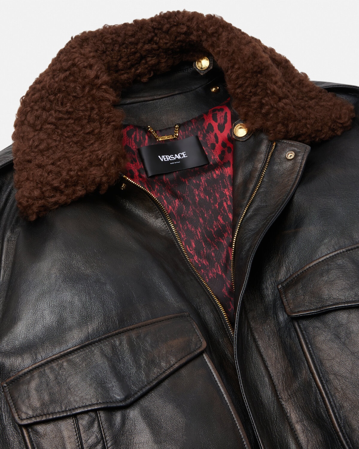 Shearling-Collar Leather Bomber Jacket - 2