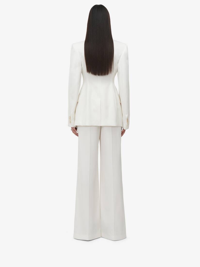 Women's Double Pleat Wide Leg Trousers in Ivory - 4