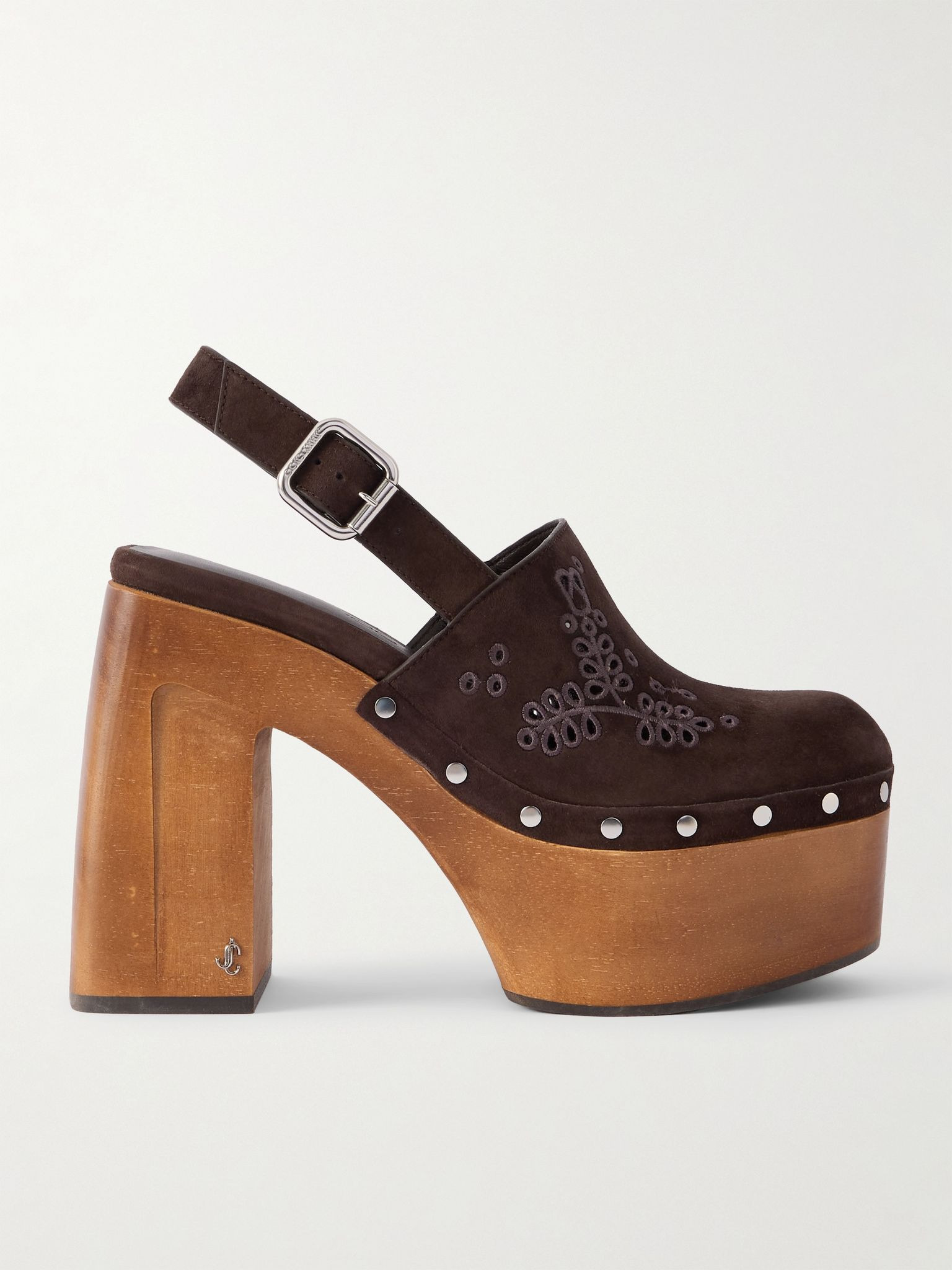 Alida 135 embroidered studded suede platform clogs Chocolate - 1