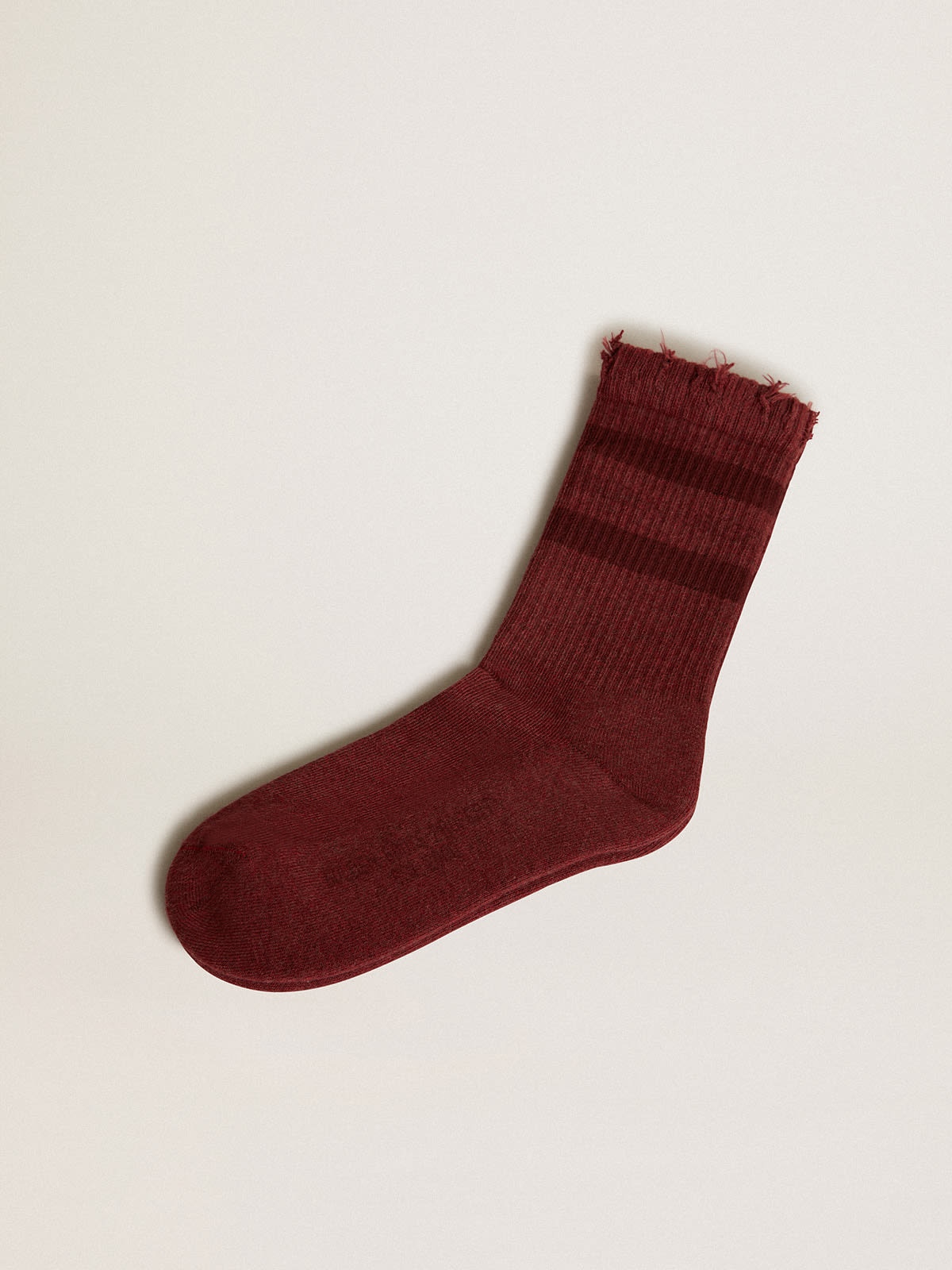 Burgundy socks with distressed details and tone-on-tone stripes - 1