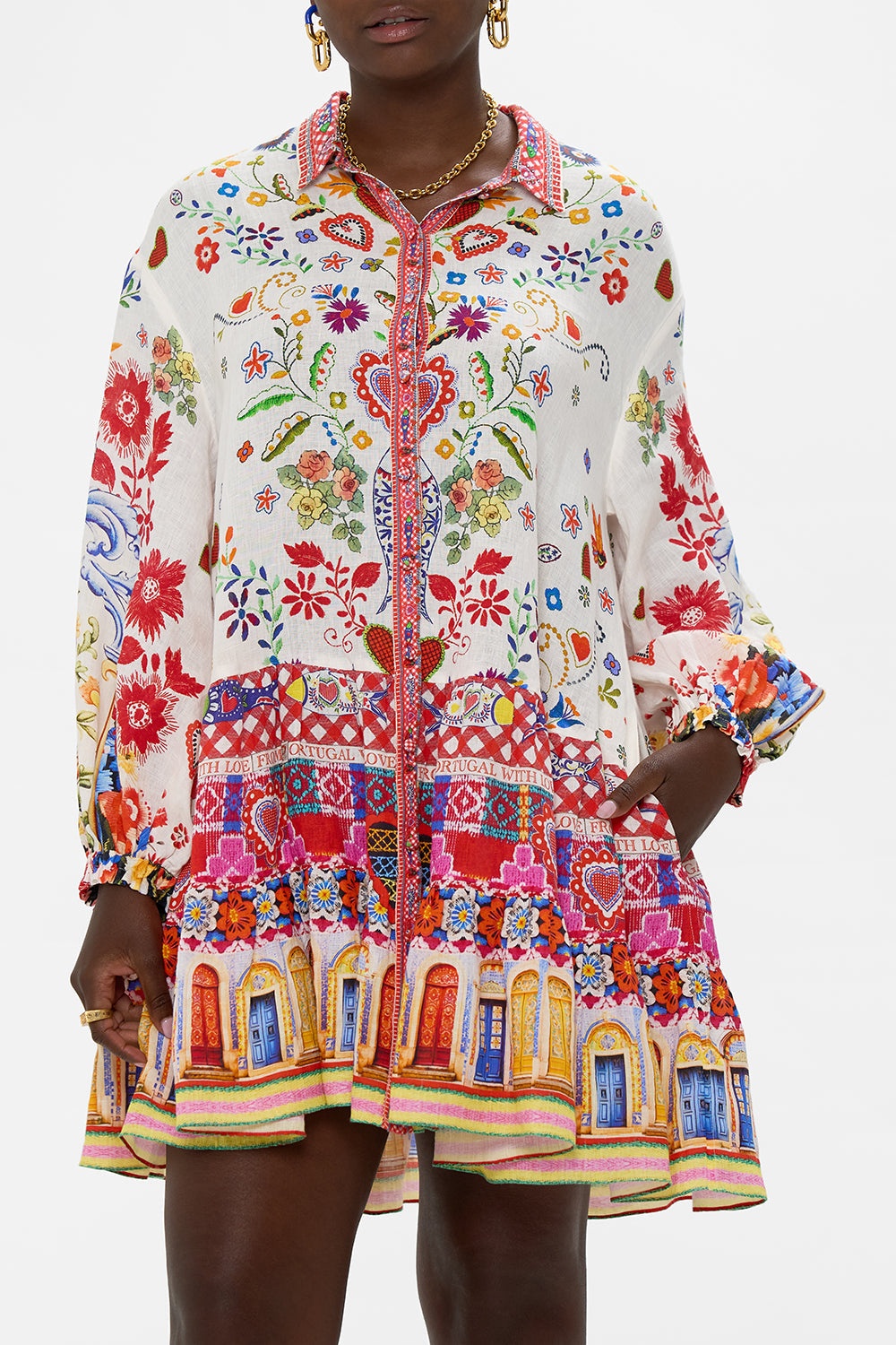 LONG SLEEVE TIERED SHORT DRESS - 5
