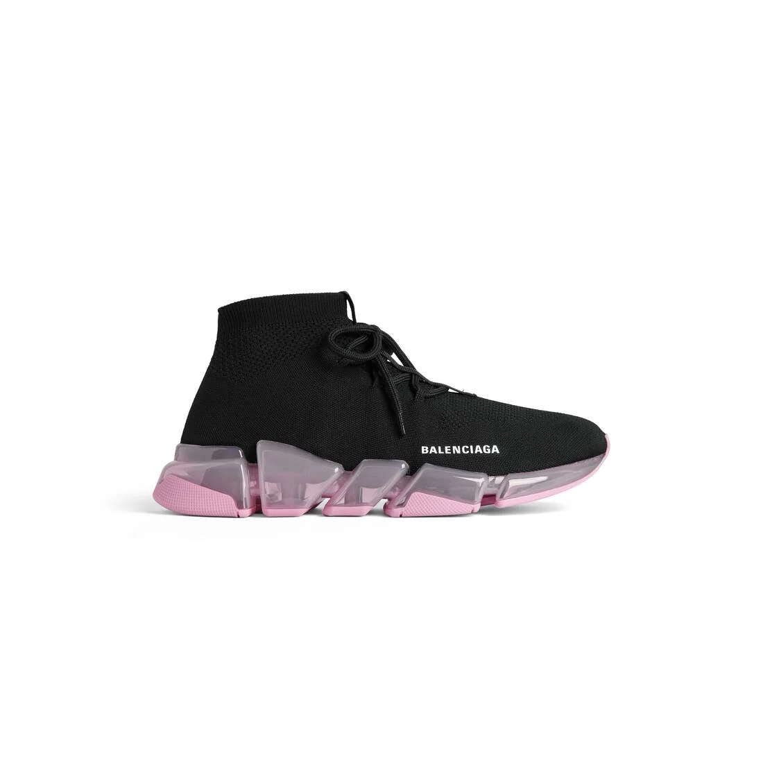 Women's Speed 2.0 Lace Up Full Clear Sole Recycled Knit Sneaker in Black/light Pink - 1