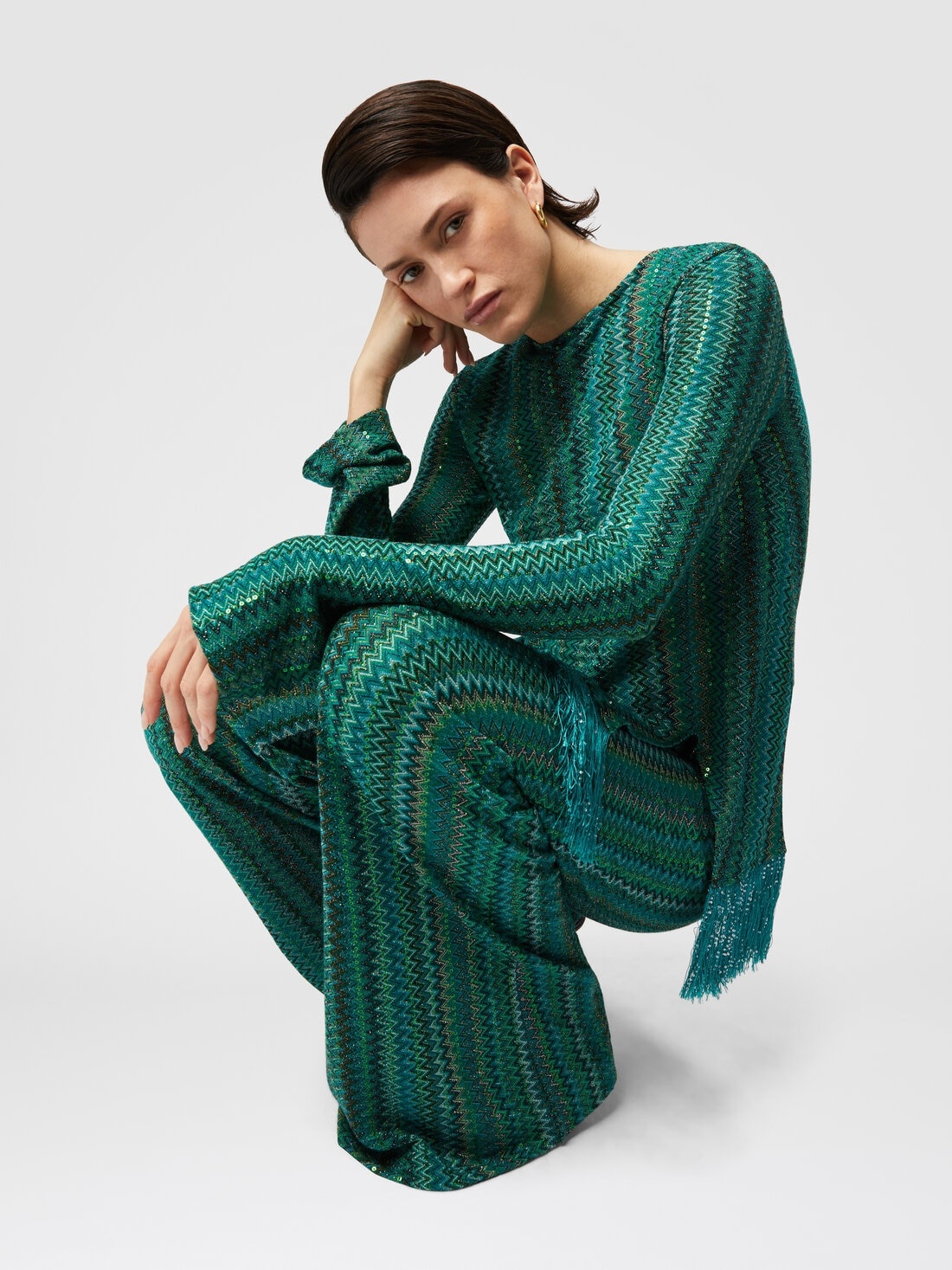 Flare trousers in zigzag viscose blend with sequins - 4