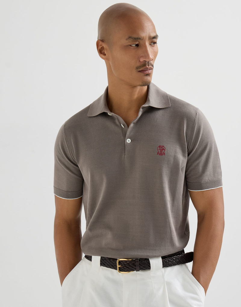 Cotton lightweight knit polo shirt with logo 5