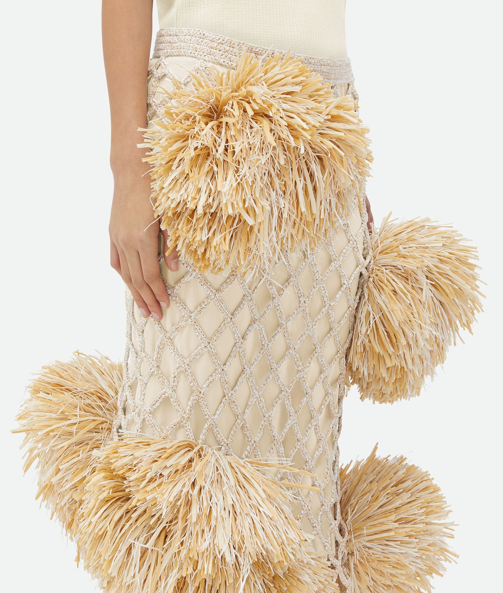 Paper Mesh Crochet Skirt With Pompom - 5