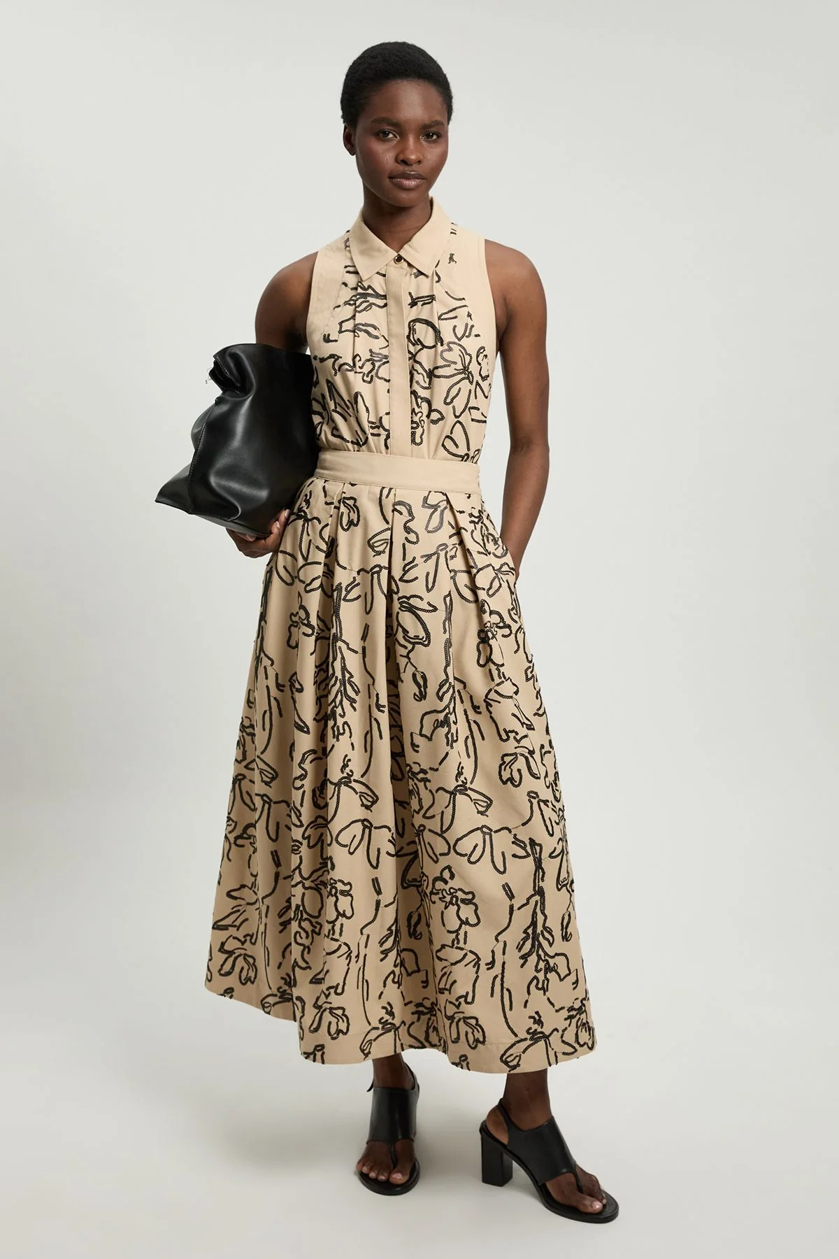 Linen Matte Sequin Midi Skirt - 1
