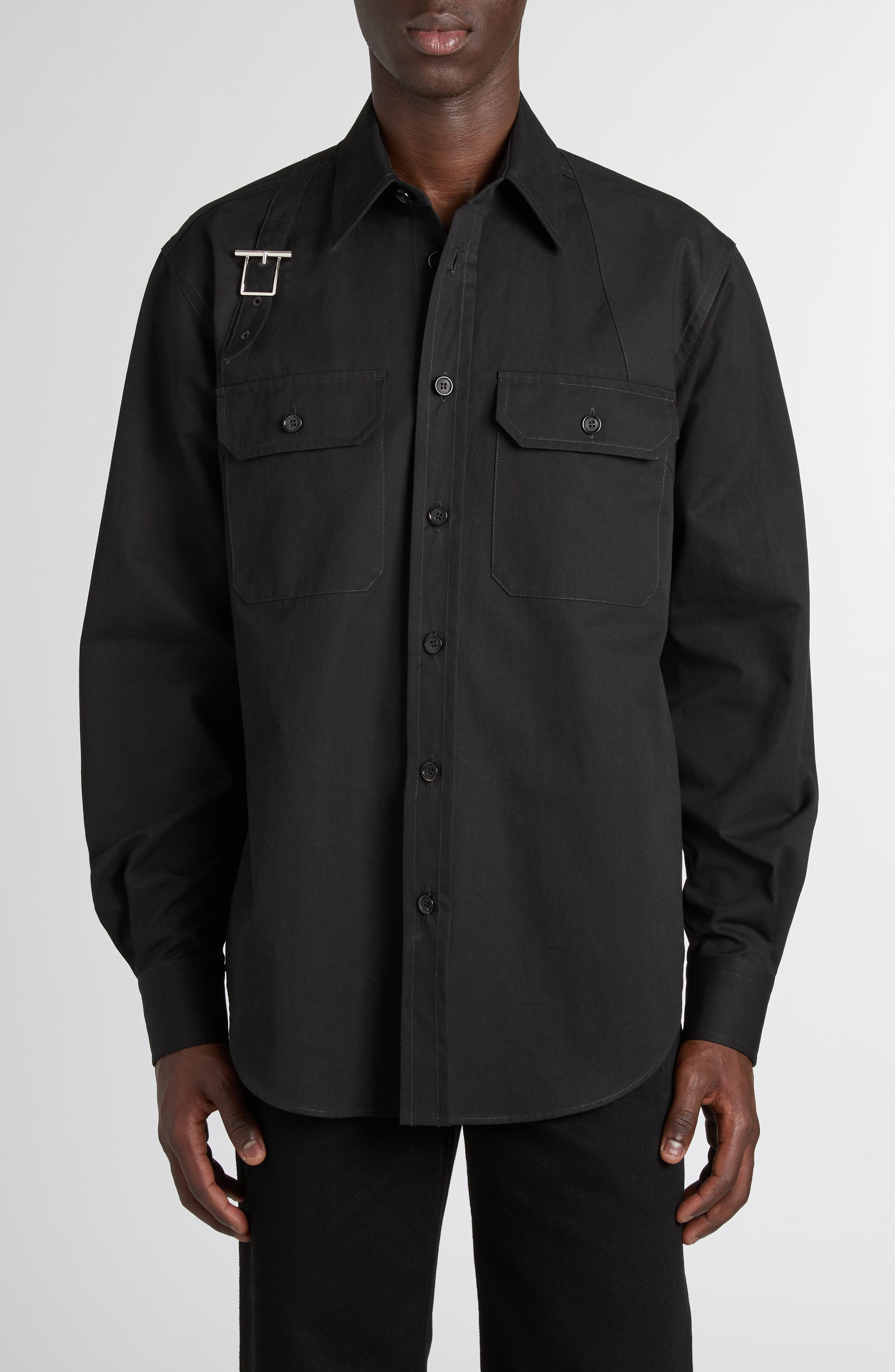 McQueen T-Bar Harness Utility Button-Up Shirt in Black at Nordstrom - 1