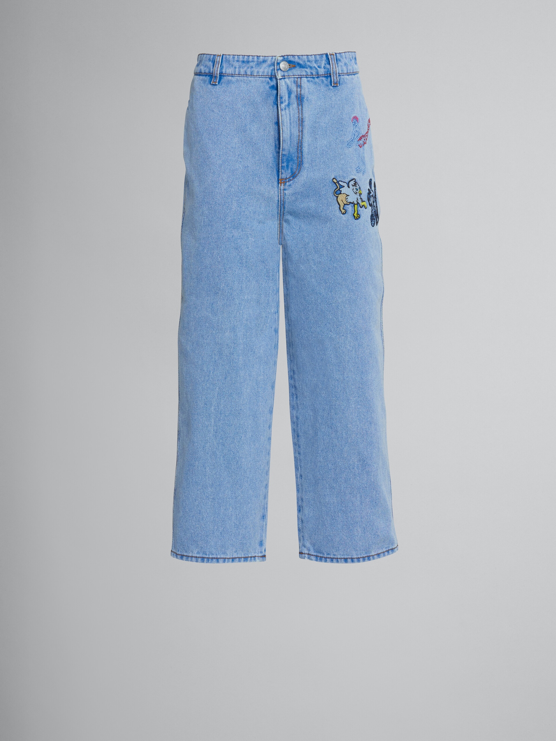 LOOSE TROUSERS IN LIGHT BLUE DENIM WITH EMBROIDERY - 1