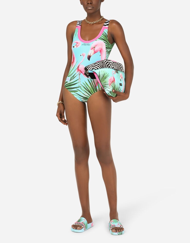 One-piece racing swimsuit with flamingo print - 4