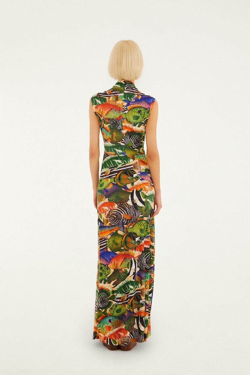 Multicolor Fish Sea Sleeveless Maxi Dress 3