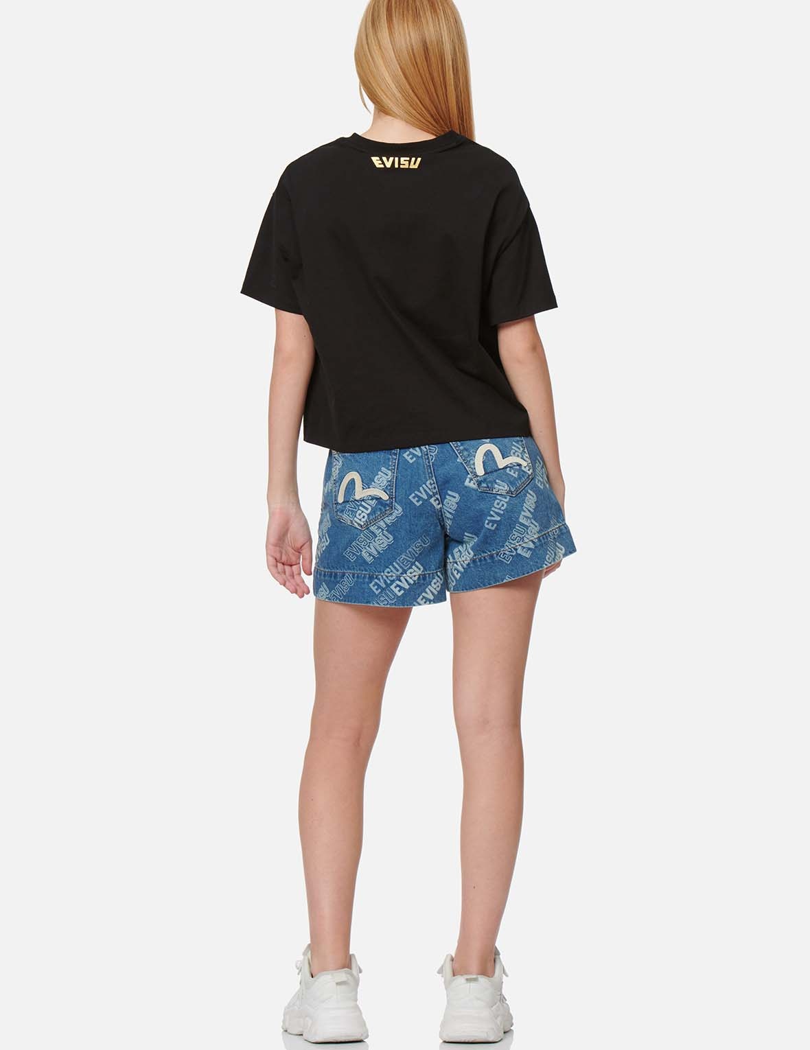 ALLOVER LOGO DISCHARGED PRINT DENIM SHORTS - 6