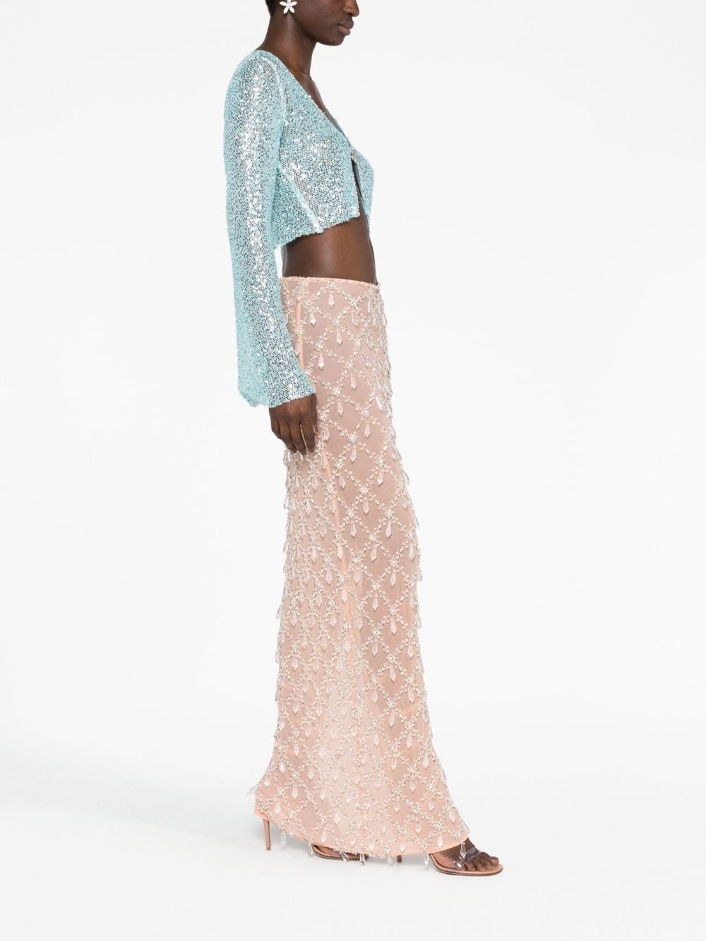 beaded open-front cropped cardigan - 6