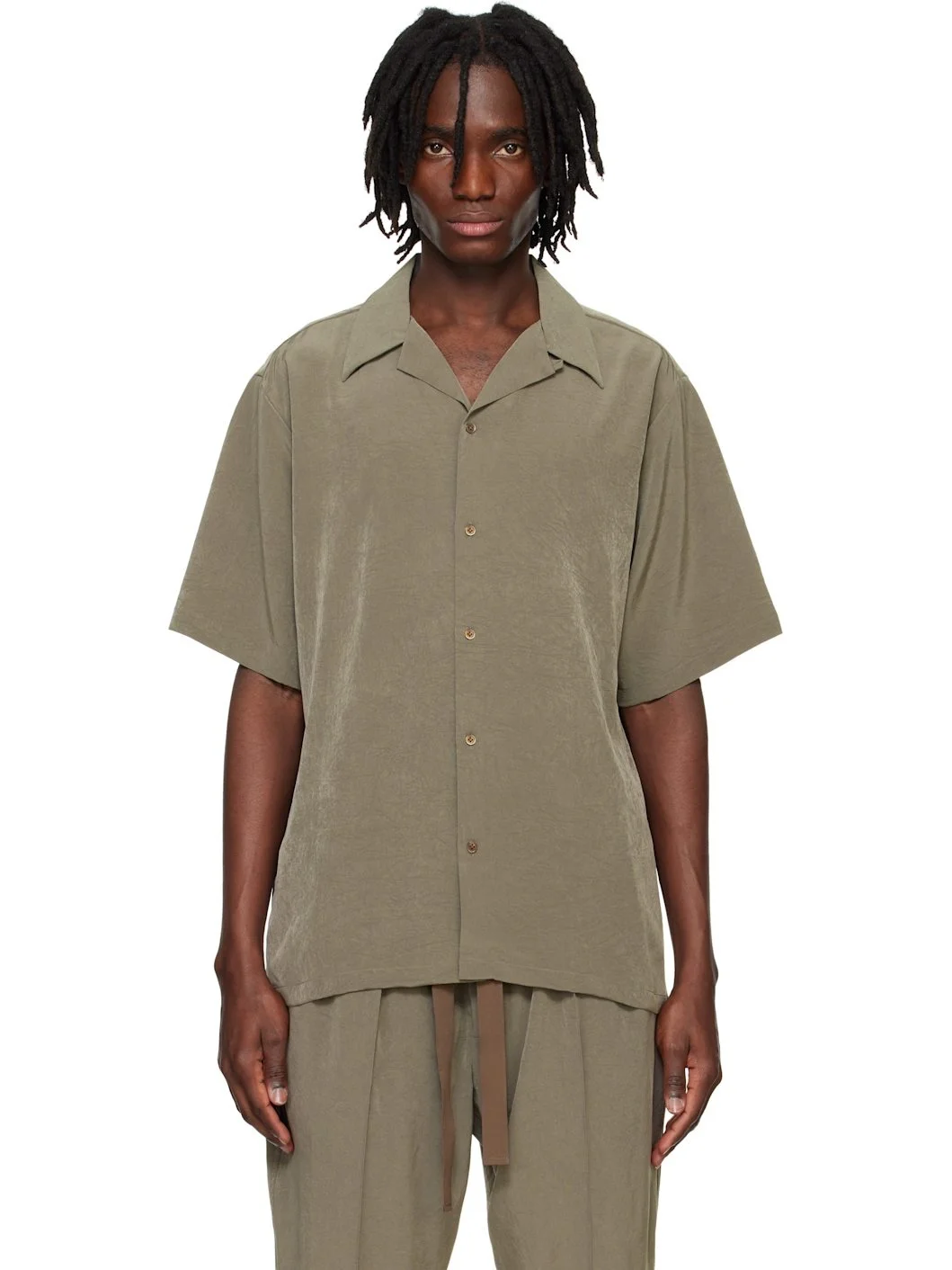 Taupe Open Collar S/S Shirt - 1