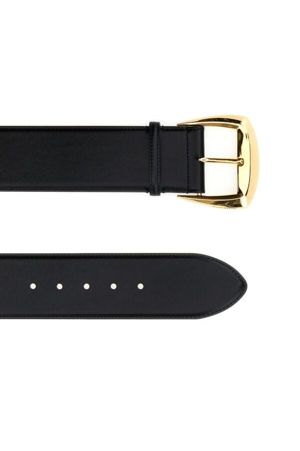 ベルト alexander mcqueen Black leather belt (7575741BR0T 1000) Alexander McQueen ALEXANDER MCQUEEN Black Leather Belt