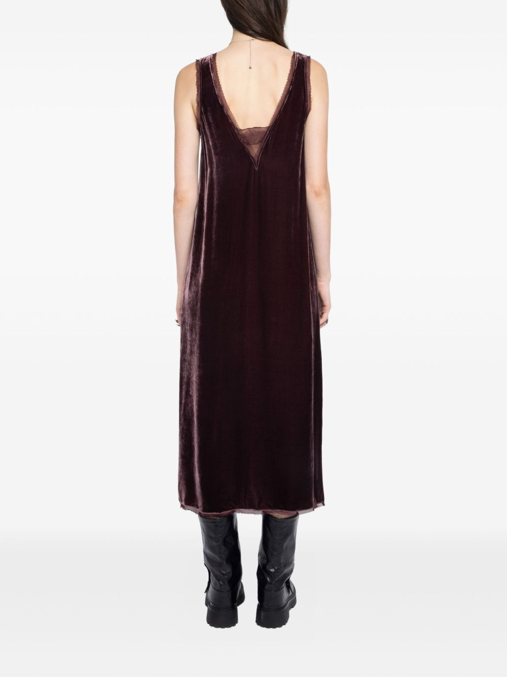 lace-insert midi dress - 4