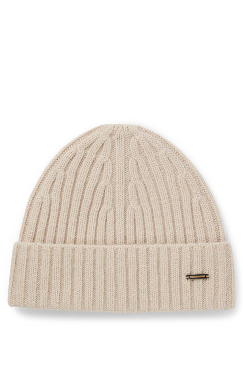 CASHMERE BEANIE HAT WITH RIBBING 1