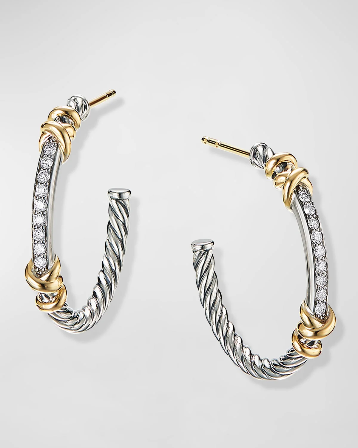 Petite Helena Hoop Earrings with 18K Gold and Diamonds in Silver, 1" - 1