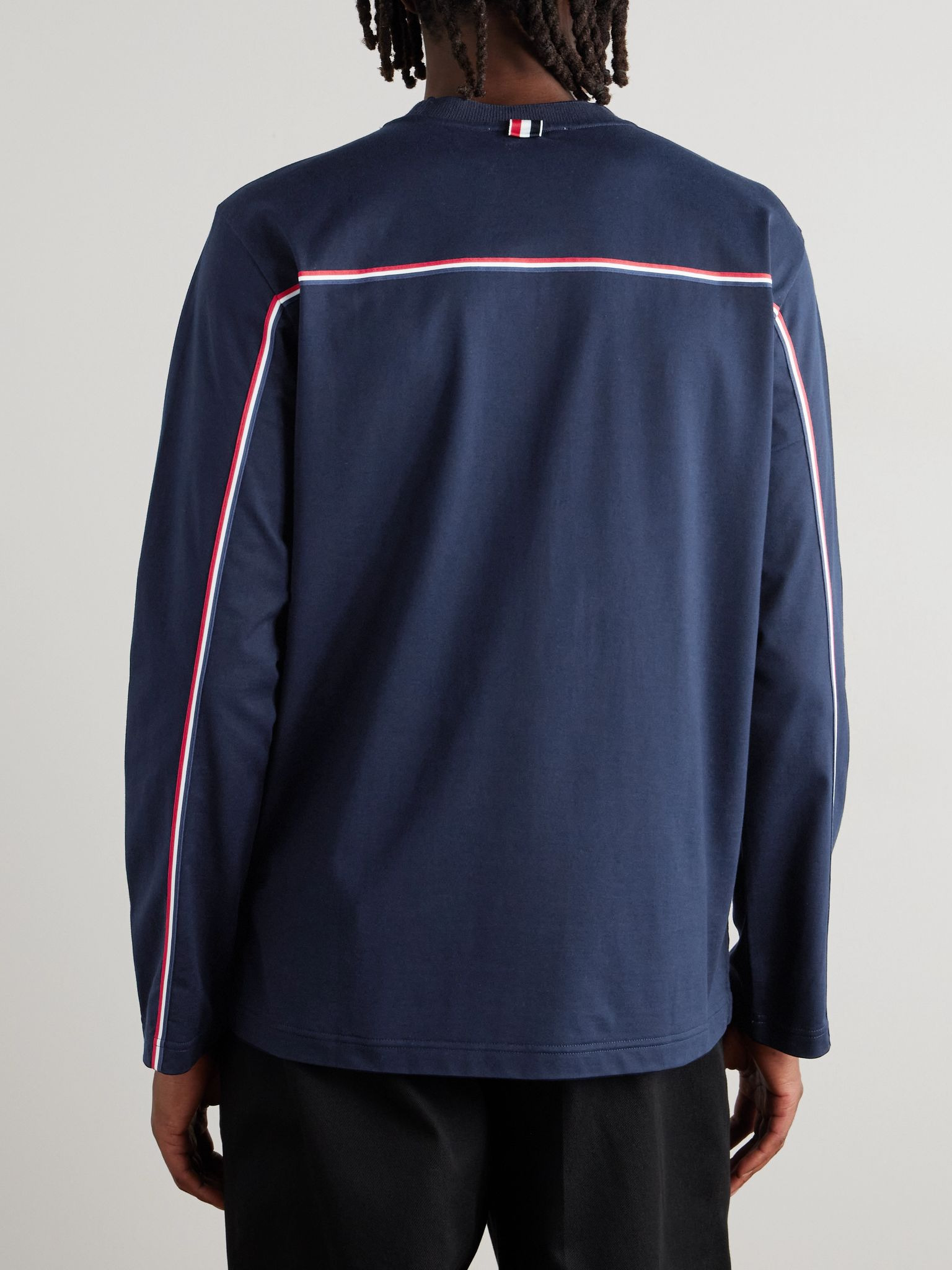 Logo-Appliquéd Striped Cotton-Jersey T-Shirt Navy - 4