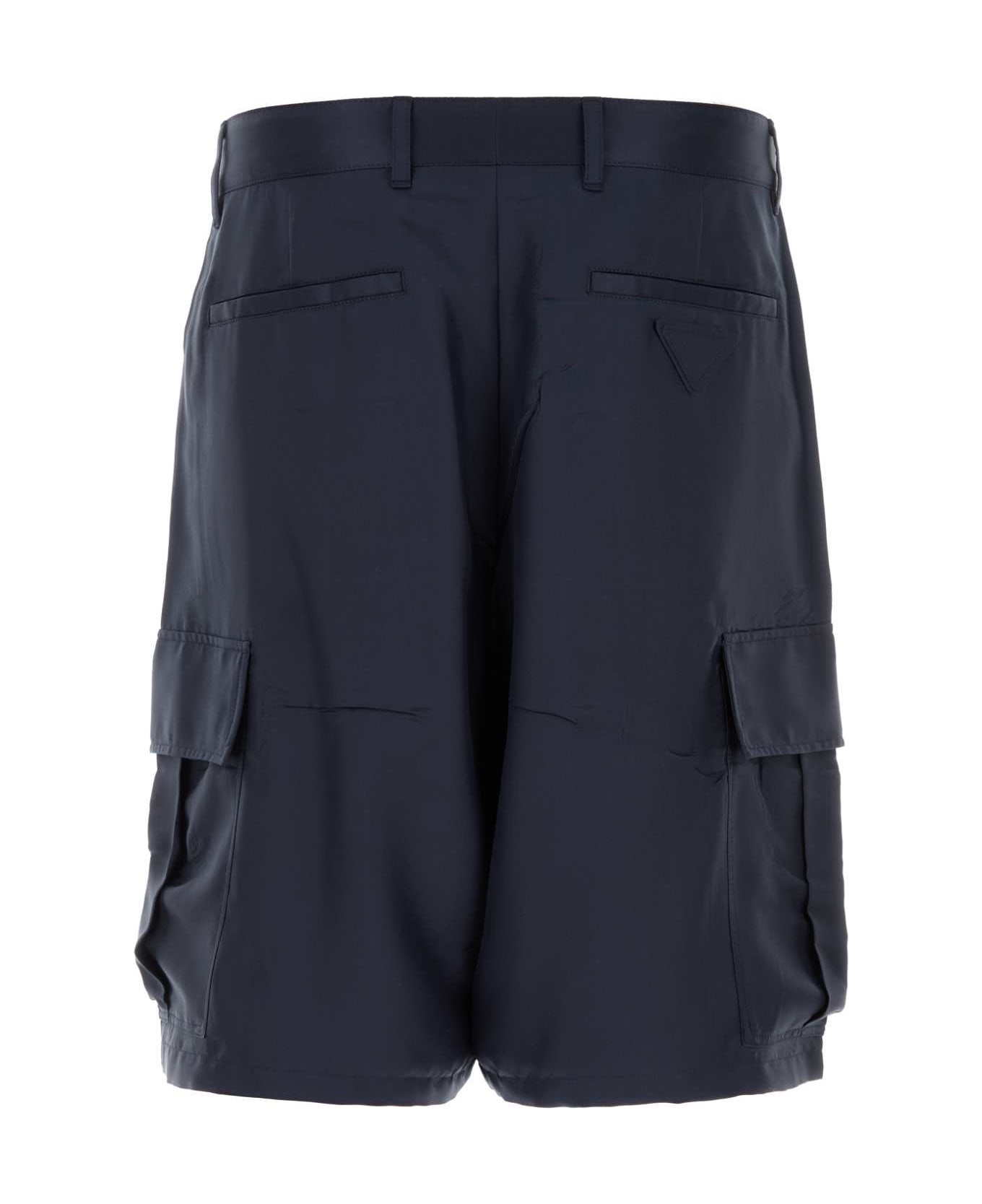 Dark Blue Silk Bermuda Shorts - 2