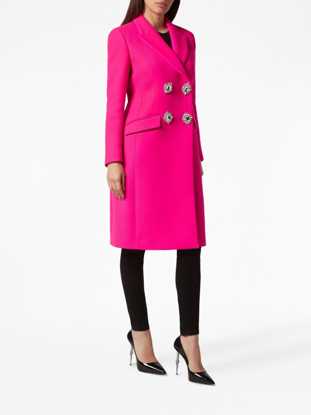 crystal-embellished wool coat - 3