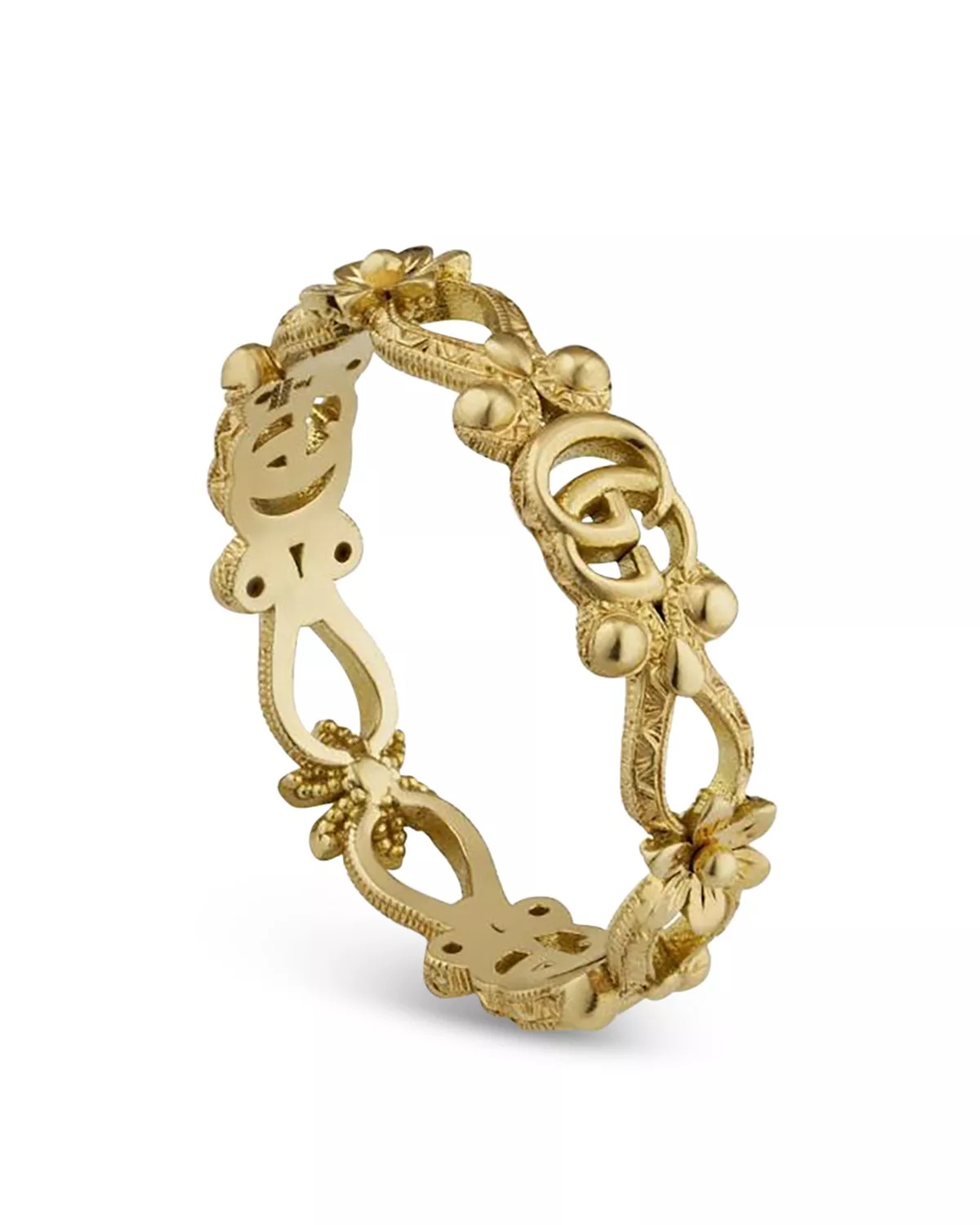 18K Yellow Gold Flora Double G & Flower Openwork Ring - 1