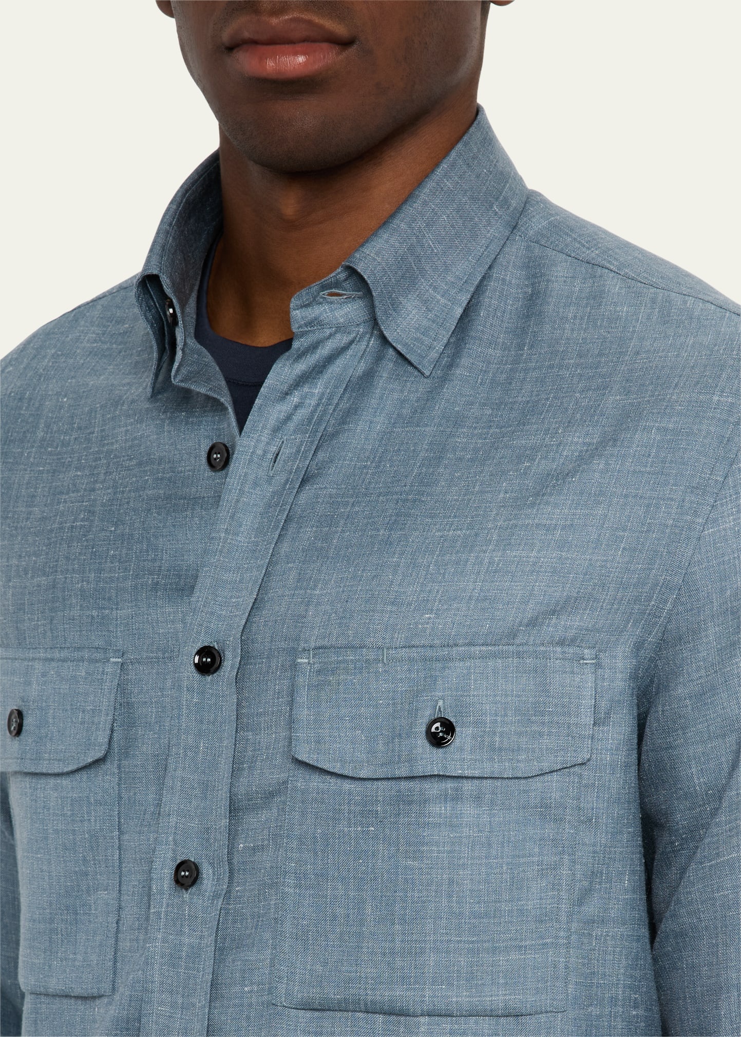 Men's Silk, Cashmere and Linen Military Shirt - 5