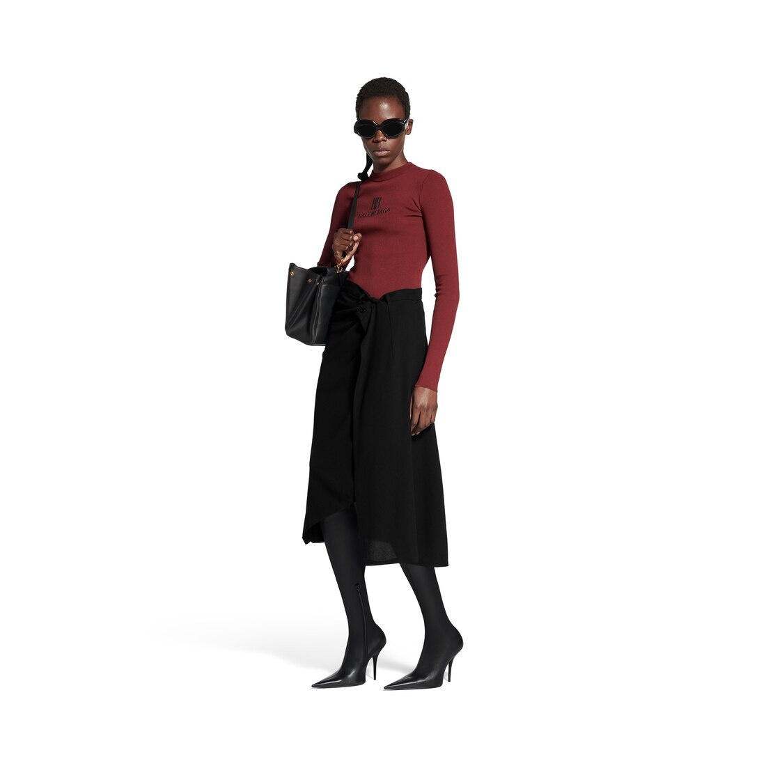 Women's Draped Tailored Skirt in Black - 2