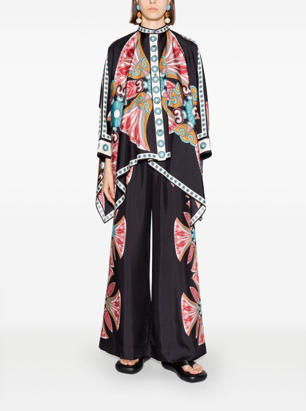 lotus-print silk foulard shirt - 2