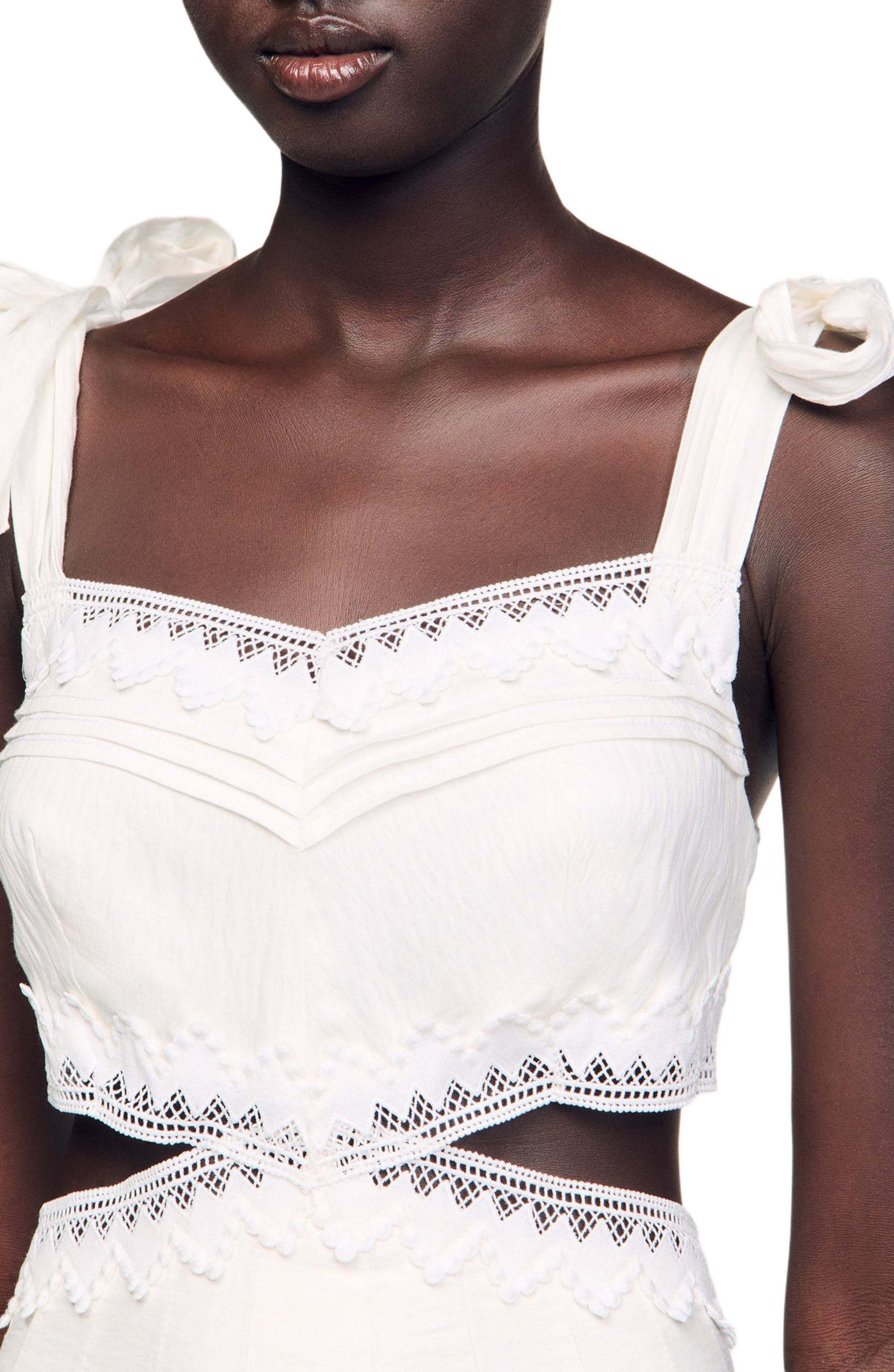 SANDRO Lace trim maxi dress in White at Nordstrom - 5