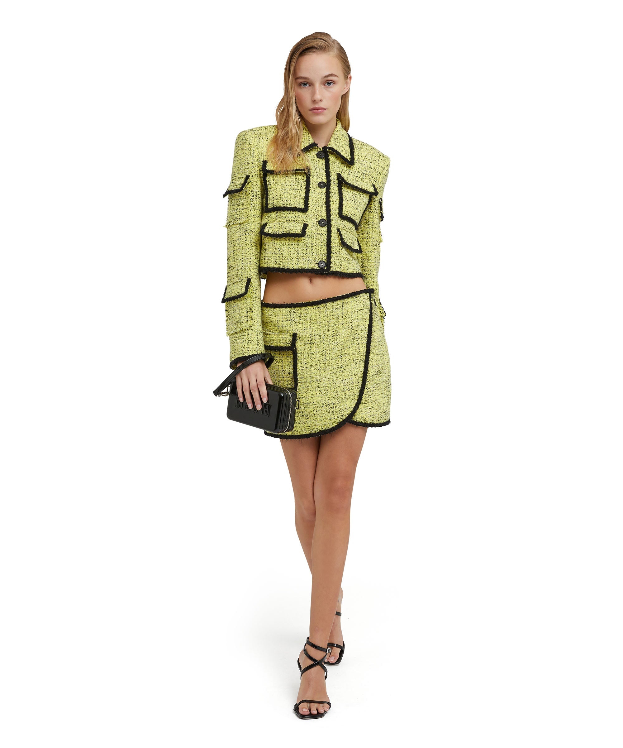 Salt and pepper tweed mini skirt with pocket - 5